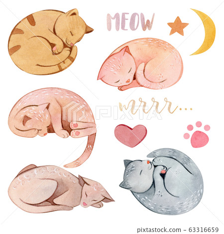 Watercolor Hand Painted Cute Cartoon Sleeping Stock Illustration