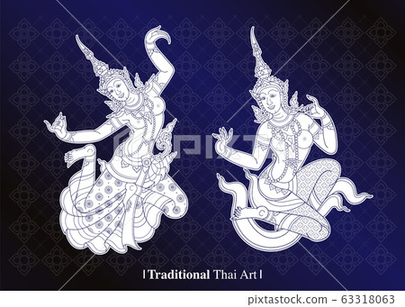 Traditional Thai Art, Vector black background 63318063
