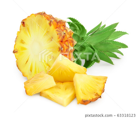 pineapple half and slices isolated on white background with clipping path and full depth of field pineapple half and slices isolated on white background with clipping path and full depth of field 63318123