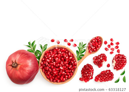 Pomegranate isolated on white background with clipping path and full depth of field. Top view with copy space for your text. Flat lay Pomegranate isolated on white background with clipping path and full depth of field. Top view with copy space for your text. Flat lay 63318127