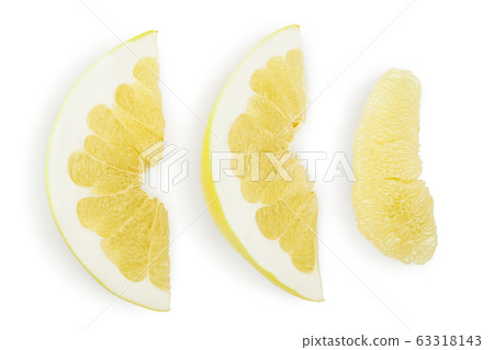 slice of pomelo isolated on white background. Top view. Flat lay. Set or collection. 63318143