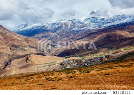 Kibber village high in Himalayas. Spiti Valley, Himachal Pradesh, India 63318151