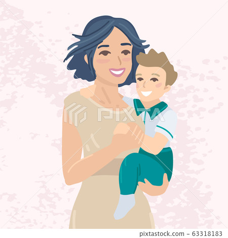 Mother is holding her child in arms. Vector... - Stock Illustration ...