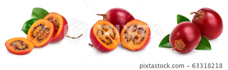Fresh tamarillo fruit with leaves isolated on white background, Set or collection Fresh tamarillo fruit with leaves isolated on white background, Set or collection 63318218