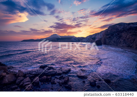 Fyriplaka beach on sunset, Milos island, Cyclades, Greece 63318440