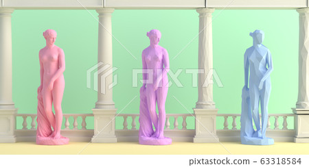 3d-illustration of interior antique and low polygonal woman statues 3d-illustration of interior antique and low polygonal woman statues 63318584