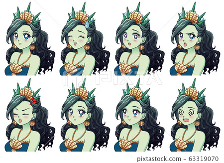 A set of cute anime sea princess with different 63319070