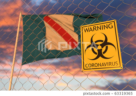 Biohazard coronavirus sign against flying flag of Campania, a region of Italy. Quarantine related 3D rendering Biohazard coronavirus sign against flying flag of Campania, a region of Italy. Quarantine related 3D rendering 63319365