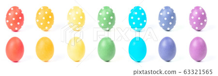 Multi-colored eggs with a pattern isolated on a white background. Easter concept. 63321565