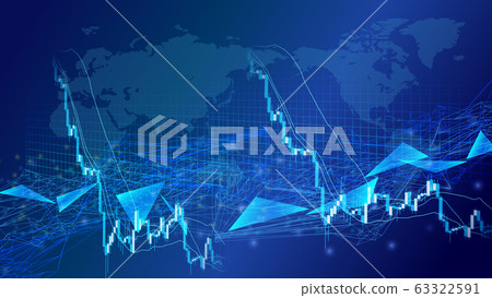 Blue background image with plunging stock chart and world map 63322591
