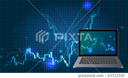 飆升的股票圖表和便攜式計算機的藍色背景圖像 63322592