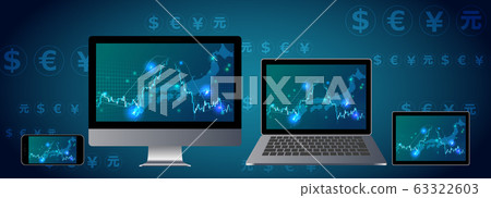 藍色的股票背景與下跌的股票圖表和個人計算機,智能手機和筆記本電腦 藍色的股票背景與下跌的股票圖表和個人計算機,智能手機和筆記本電腦 63322603