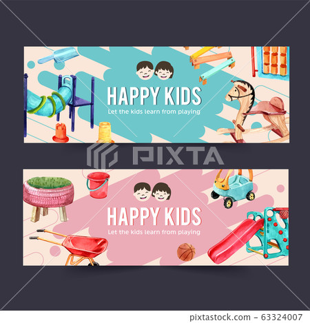 Playground banner design with shovel, sand box, 63324007