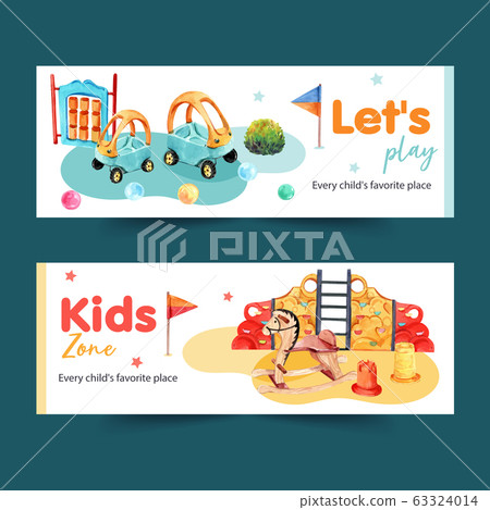 Playground banner design with flag, toy car, 63324014