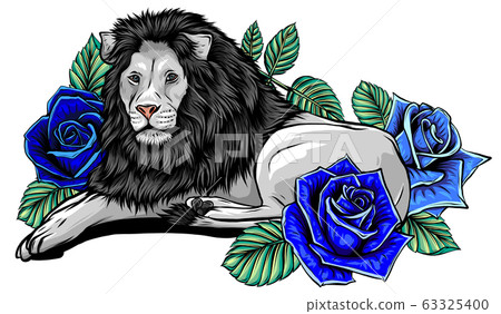 The head of a lion in a flower ornament vector - Stock Illustration ...