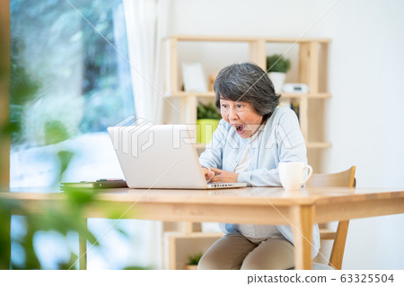 奶奶使用計算機高級女子肖像銀一代老年婦女 63325504