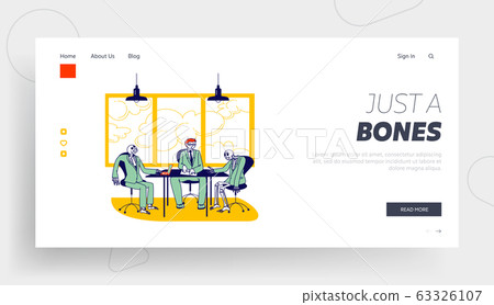 Skeletons Board Meeting and Negotiation Landing Page Template. Business Leader Character and Dead Managers 63326107