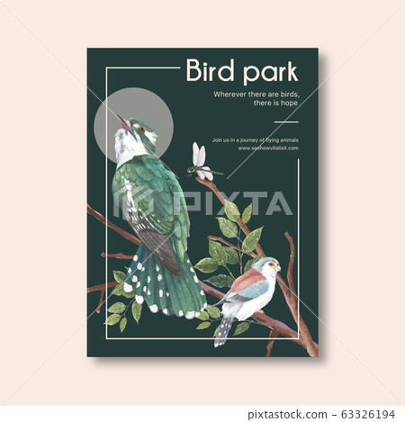 Insect and bird poster design with branch, 63326194