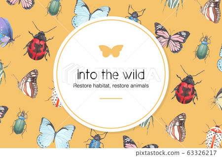 Insect and bird frame design with ladybug, 63326217