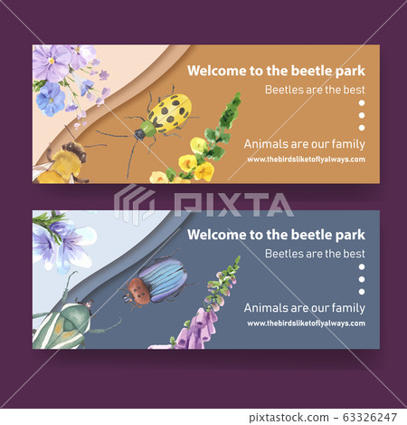 Insect and bird banner design with beetle, 63326247