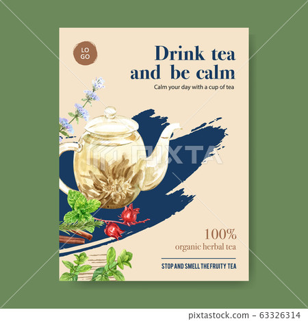 Herbal tea poster design with Cinnamon, Mint, 63326314
