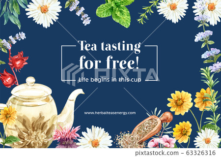 Herbal tea frame design with Mint, Aster, Roselle, 63326316