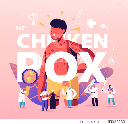 Chicken Pox Varicella Concept. Tiny Doctors Characters near Huge Boy with Red Pimples on Body. People Vaccination 63326383