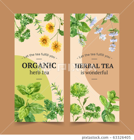 Herbal tea flyer design with savory, parsley, 63326405