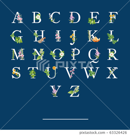 Herbal tea alphabet design with various herbals Herbal tea alphabet design with various herbals 63326426