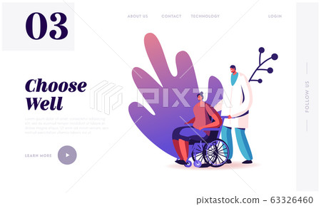Disability, Varicose Problem, Recovery after Surgery Landing Page Template. Doctor Character Pushing Wheelchair Disability, Varicose Problem, Recovery after Surgery Landing Page Template. Doctor Character Pushing Wheelchair 63326460