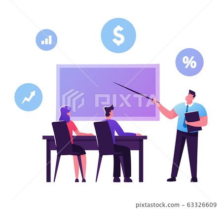 Male and Female Students Characters Sitting at Desk Rear View Listening Teacher who Explain Lesson at Blackboard 63326609