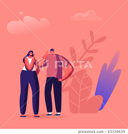 Fake News Concept. Woman and Man Characters Telling Gossips and Scandal Tales to Each Other on Street 63326639