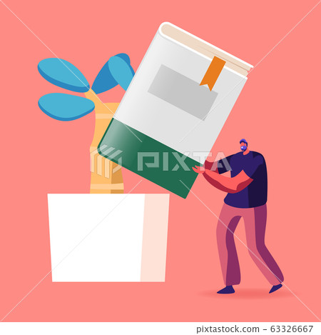 Education, Reading Hobby and Knowledge Concept. Tiny Male Character Holding Huge Book. Young Student 63326667