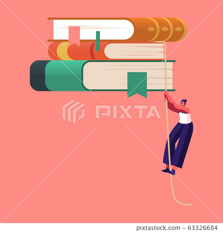 Tiny Female Character Climbing by Rope on Bookshelf with Huge Books. Education, Preparation to Exams and Reading Tiny Female Character Climbing by Rope on Bookshelf with Huge Books. Education, Preparation to Exams and Reading 63326684