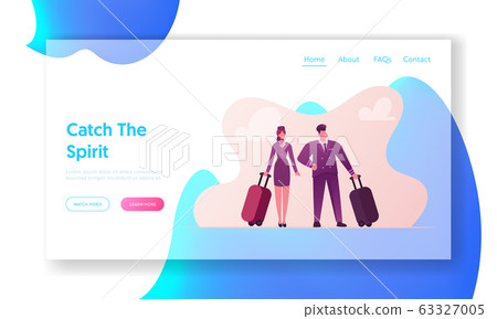 Aviation Insurance Landing Page Template. Pilot and Stewardess Characters with Luggage Prepare Flying on Airplane. Air Travel Protection, Aircraft Crew Profession. Cartoon People Vector Illustration 63327005