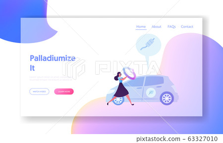 Pd Precious Metal Landing Page Template. Tiny Female Character Carry Huge Ring with Stone. Jewelry made of Palladium . Metal, Eco Automobile with Platinum Catalyst System. Cartoon Vector Illustration 63327010