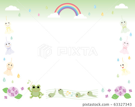 青蛙,彩虹和繡球的框架 青蛙,彩虹和繡球的框架 63327343