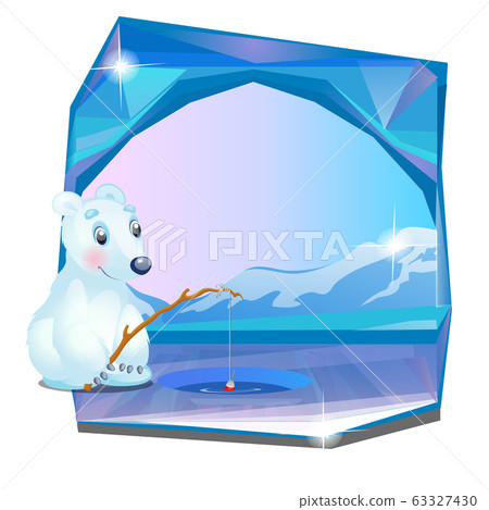 Cute picture of a polar bear fishing isolated on white background. Vector cartoon close-up illustration. Cute picture of a polar bear fishing isolated on white background. Vector cartoon close-up illustration. 63327430