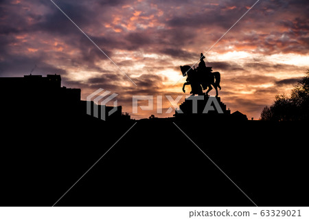 Colorful Sunrise burning sky Koblenz City historic monument German Corner where river rhine and mosele flow together Colorful Sunrise burning sky Koblenz City historic monument German Corner where river rhine and mosele flow together 63329021
