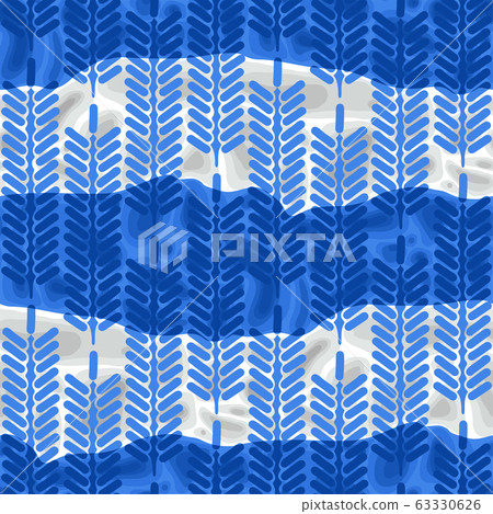 Simple abstract pattern of blue ethnic floral elements over the soft formless structures. 63330626