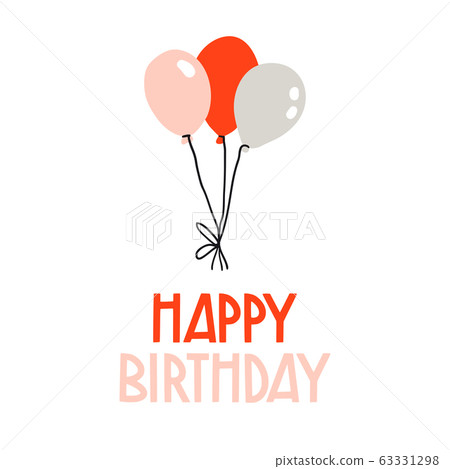 Happy birthday card with pink and red balloons 63331298