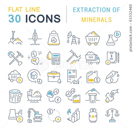 Set Vector Line Icons of Extraction of Minerals 63332460