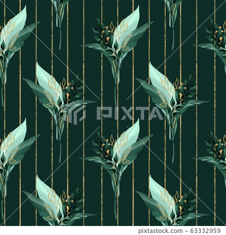 Seamless pattern with green leaves and branches - Stock Illustration ...