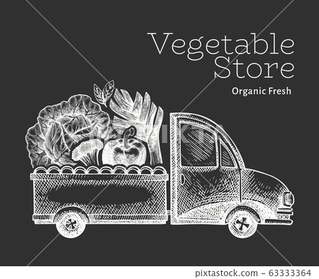 Green vegetables shop delivery logo template. Hand 63333364