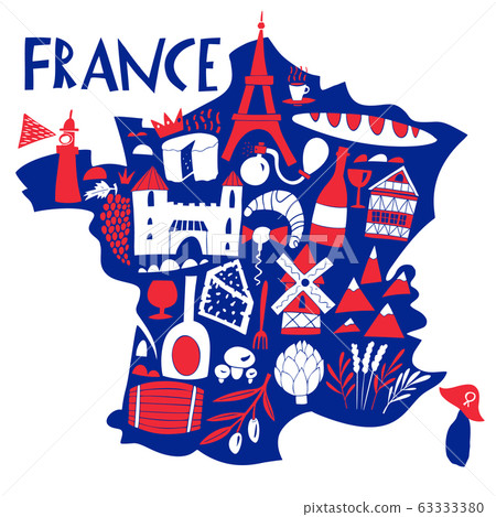 Vector hand drawn stylized map of France. Travel 63333380