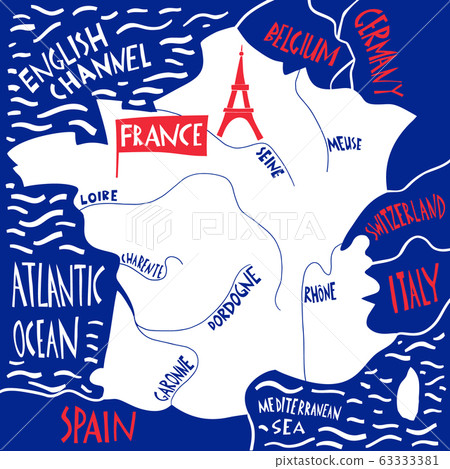 Vector hand drawn stylized map of France. Travel 63333381
