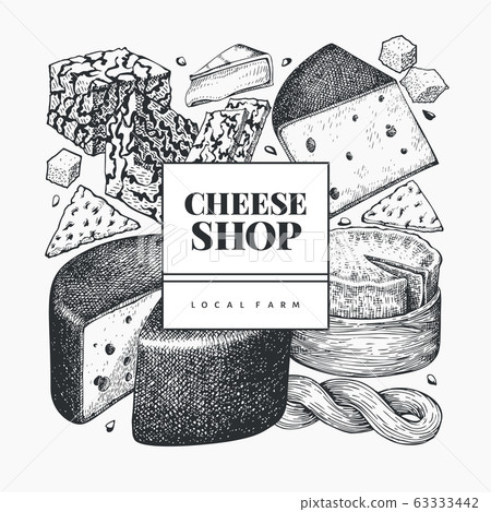 Cheese design template. Hand drawn vector dairy Cheese design template. Hand drawn vector dairy 63333442