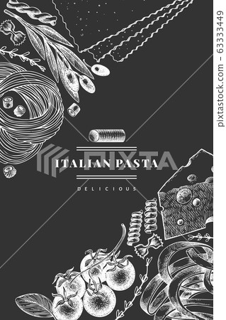 Italian pasta with additions design template. Hand 63333449
