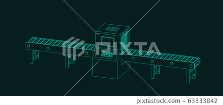 Empty conveyor belt with monitor. Vector outline 63333842