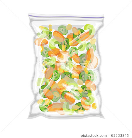Frozen Chopped Mixed Vegetables Stored in Plastic Package Vector Illustration 63333845